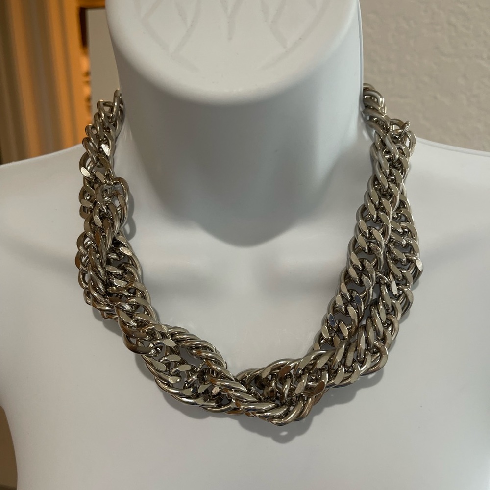 Zara Heavy Double Chain Twisted Statement Silver … - image 1